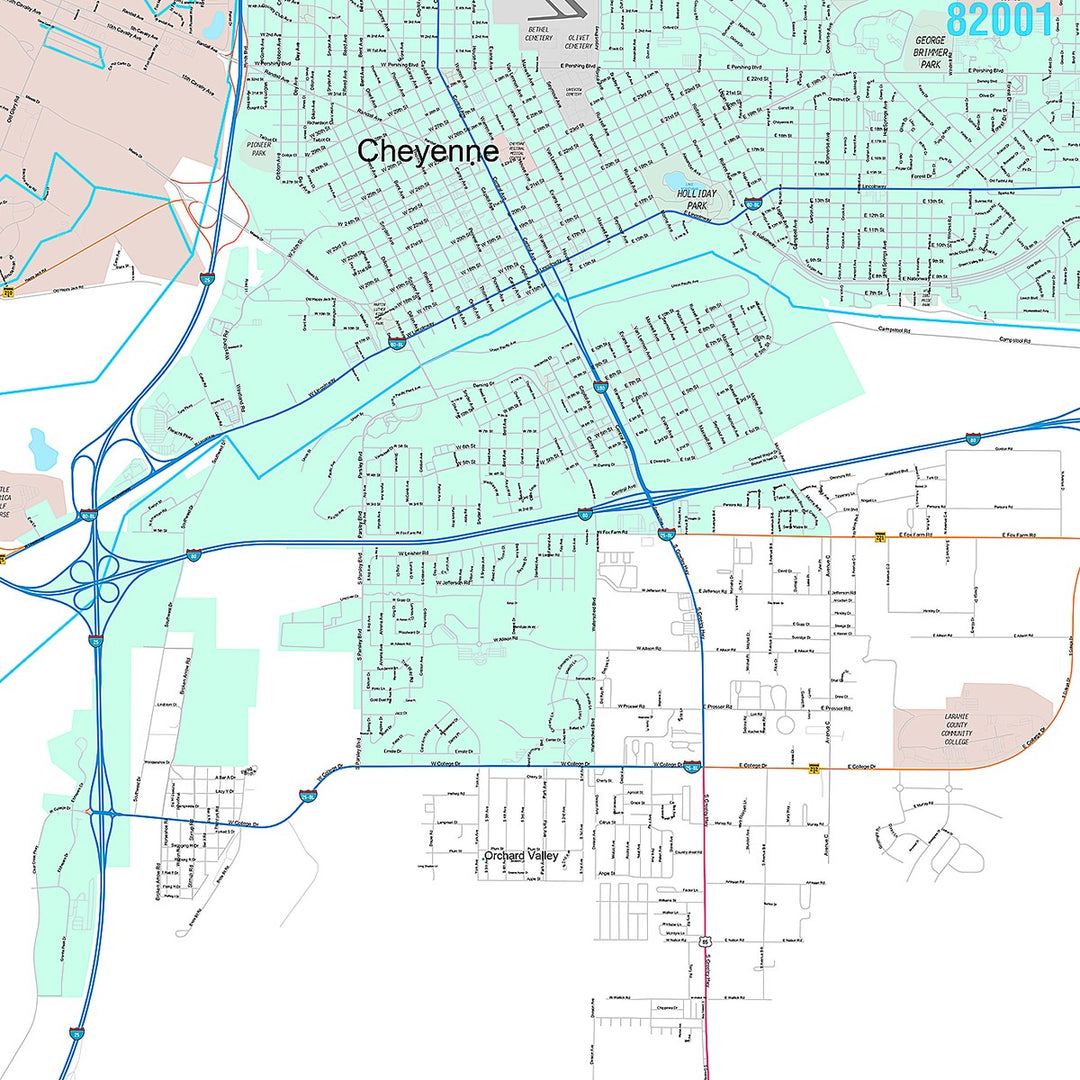 Premium Style Wall Map of Cheyenne, WY