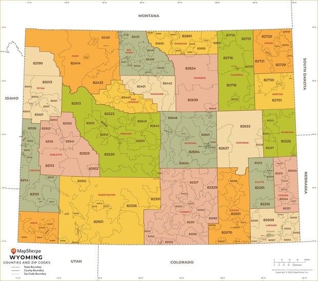 Wyoming Zip Code Map with Counties