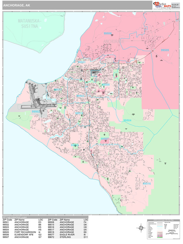 Premium Style Wall Map of Anchorage by Market Maps