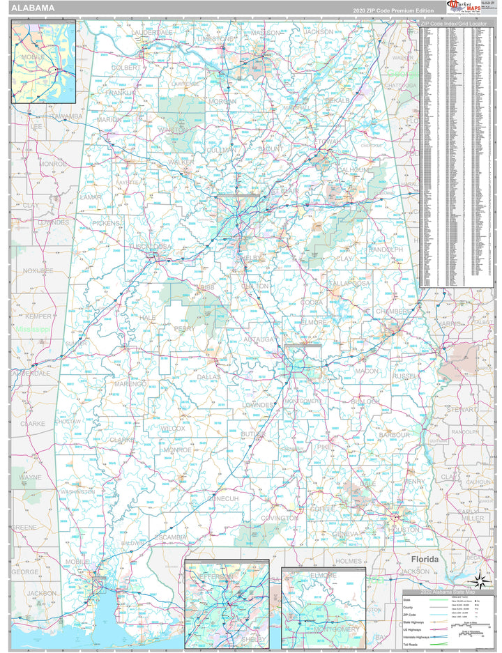 Premium Style Wall Map of Alabama