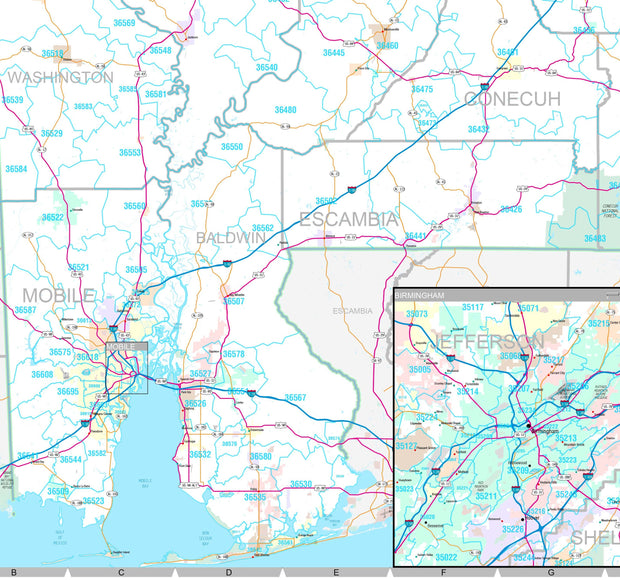 Premium Style Wall Map of Alabama by Market Maps