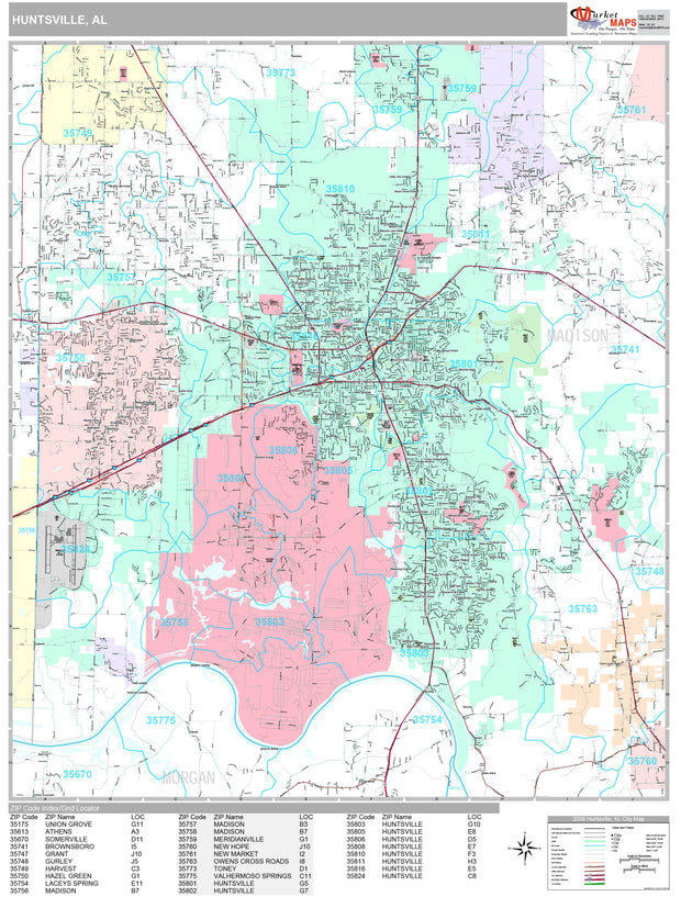 Premium Style Wall Map of Huntsville, AL by Market Maps
