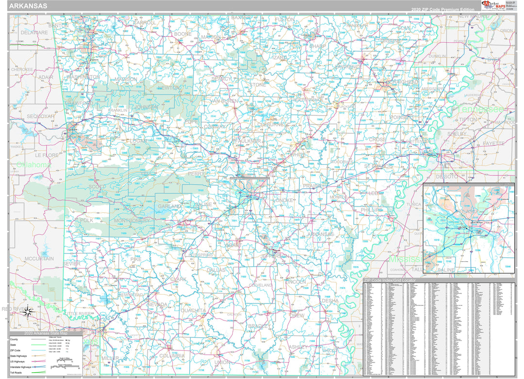 Premium Style Wall Map of Arkansas