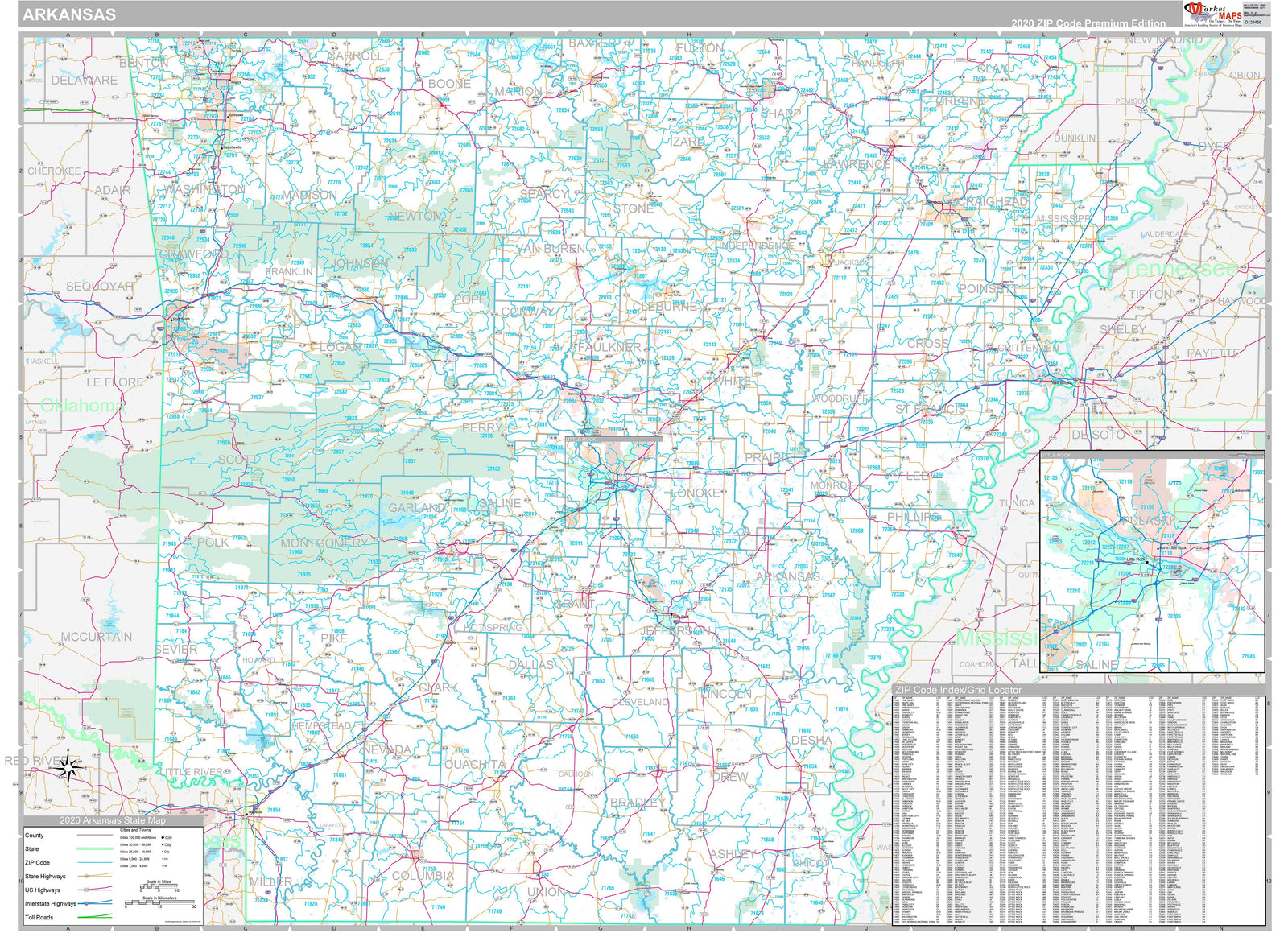 Premium Style Wall Map of Arkansas