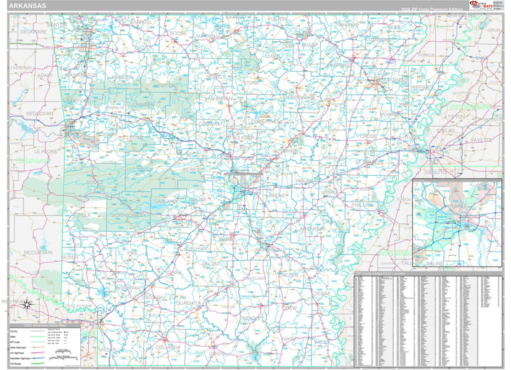Premium Style Wall Map of Arkansas
