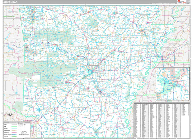 Premium Style Wall Map of Arkansas by Market Maps