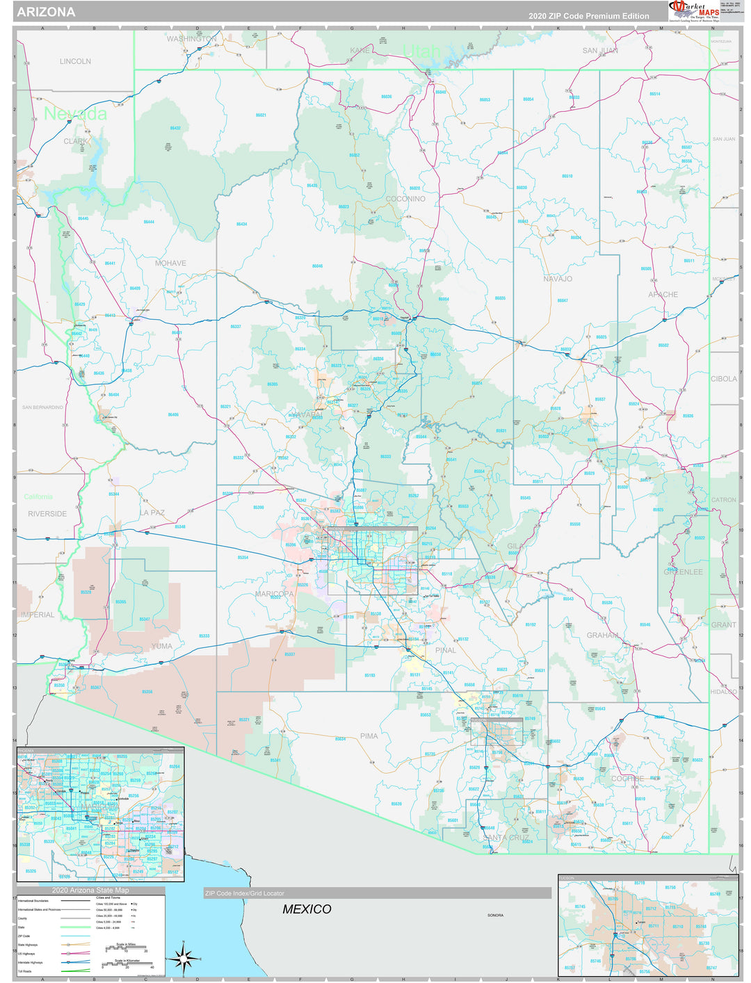 Premium Style Wall Map of Arizona