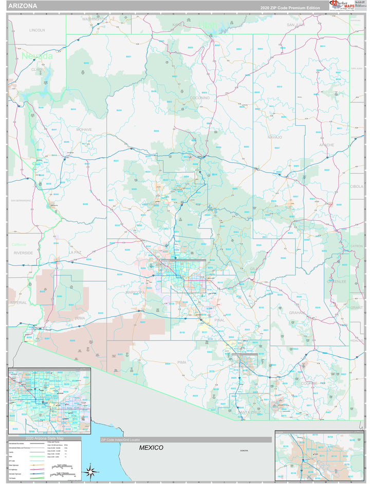 Premium Style Wall Map of Arizona