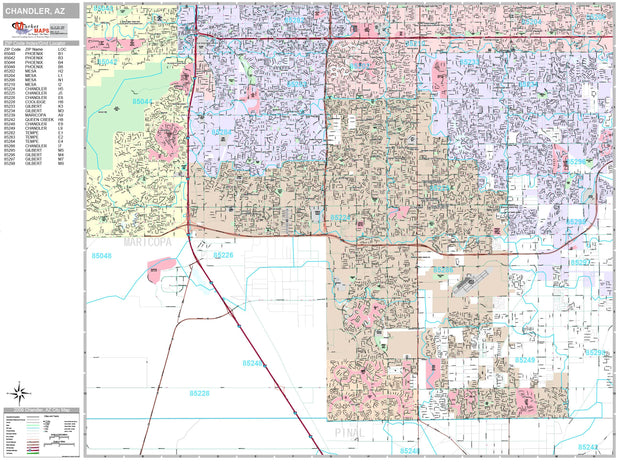 Premium Style Wall Map of Chandler, AZ  by Market Maps