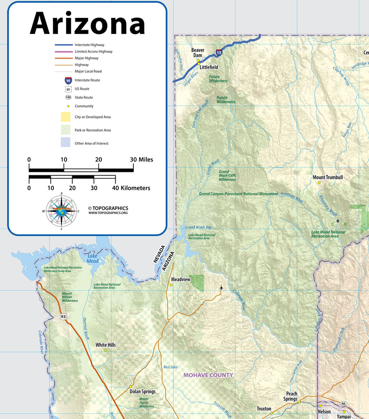Arizona with Shaded Relief
