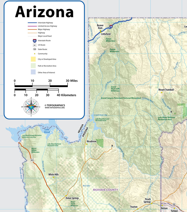 Arizona with Shaded Relief