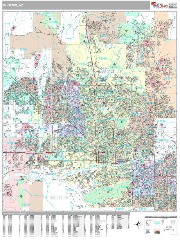 Premium Style Wall Map of Phoenix, AZ by Market Maps