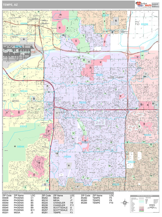 Premium Style Wall Map of Tempe, AZ by Market Maps