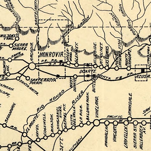 Map of Los Angeles County, Electric, Steam Railway Lines, 1912