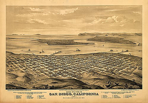 Bird's eye view of San Diego, California by E S Glover, 1876