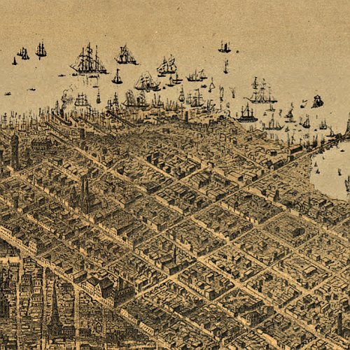 Bird's eye view of San Francisco by George H Goddard, 1868