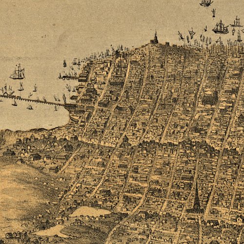 Bird's eye view of San Francisco by George H Goddard, 1868