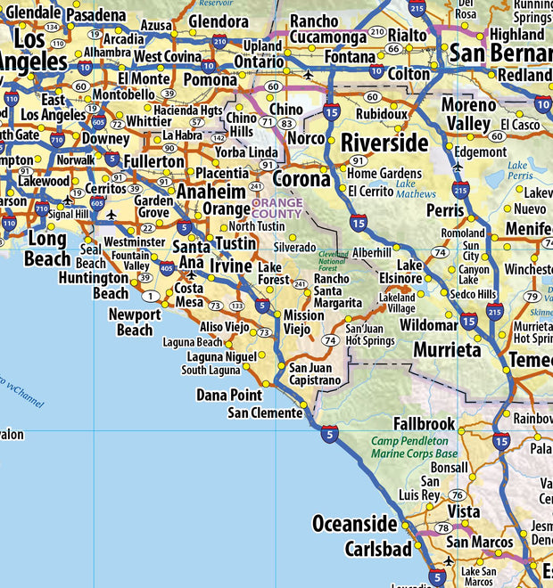 California Wall Map with Shaded Relief