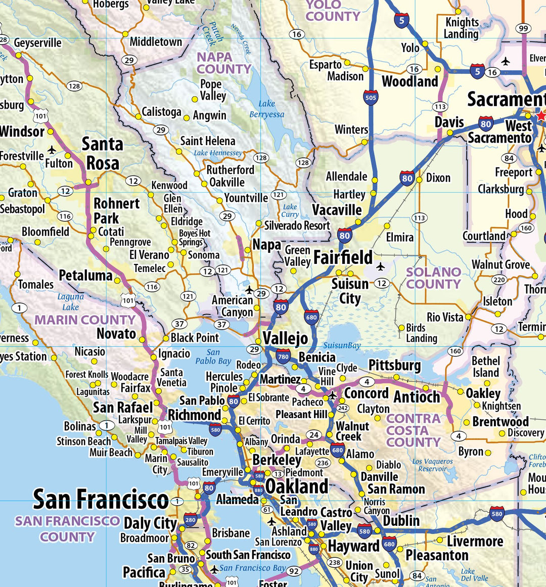 California Wall Map with Shaded Relief