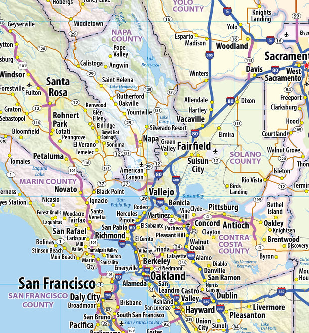 California Wall Map with Shaded Relief