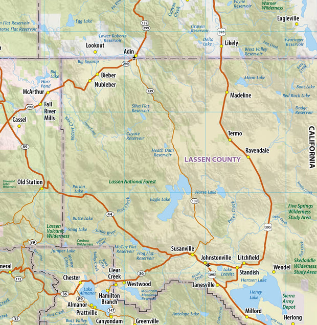 California Wall Map with Shaded Relief