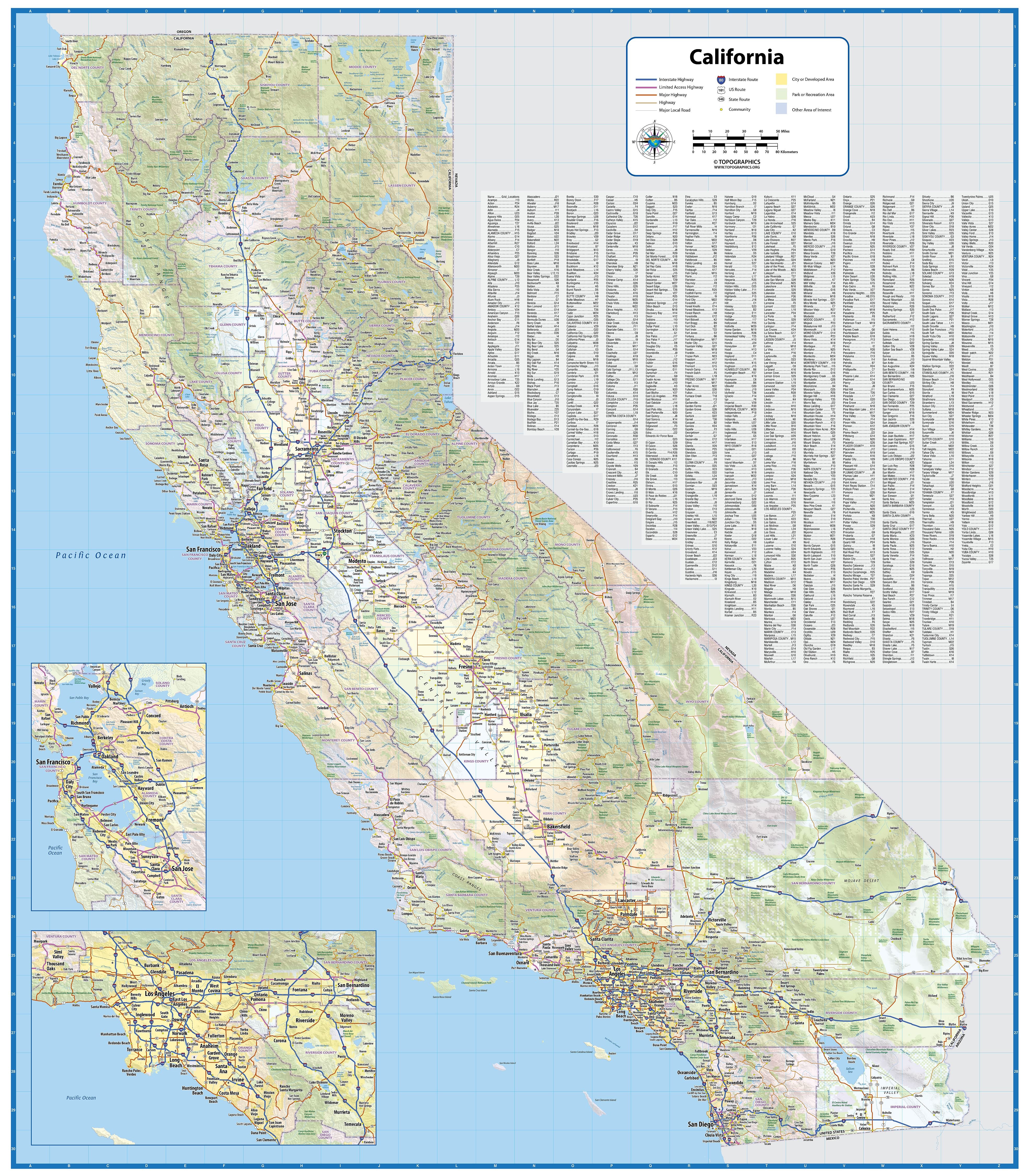 California Wall Map with Shaded Relief – American Map Store