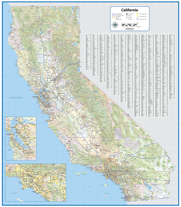 California Wall Map with Shaded Relief