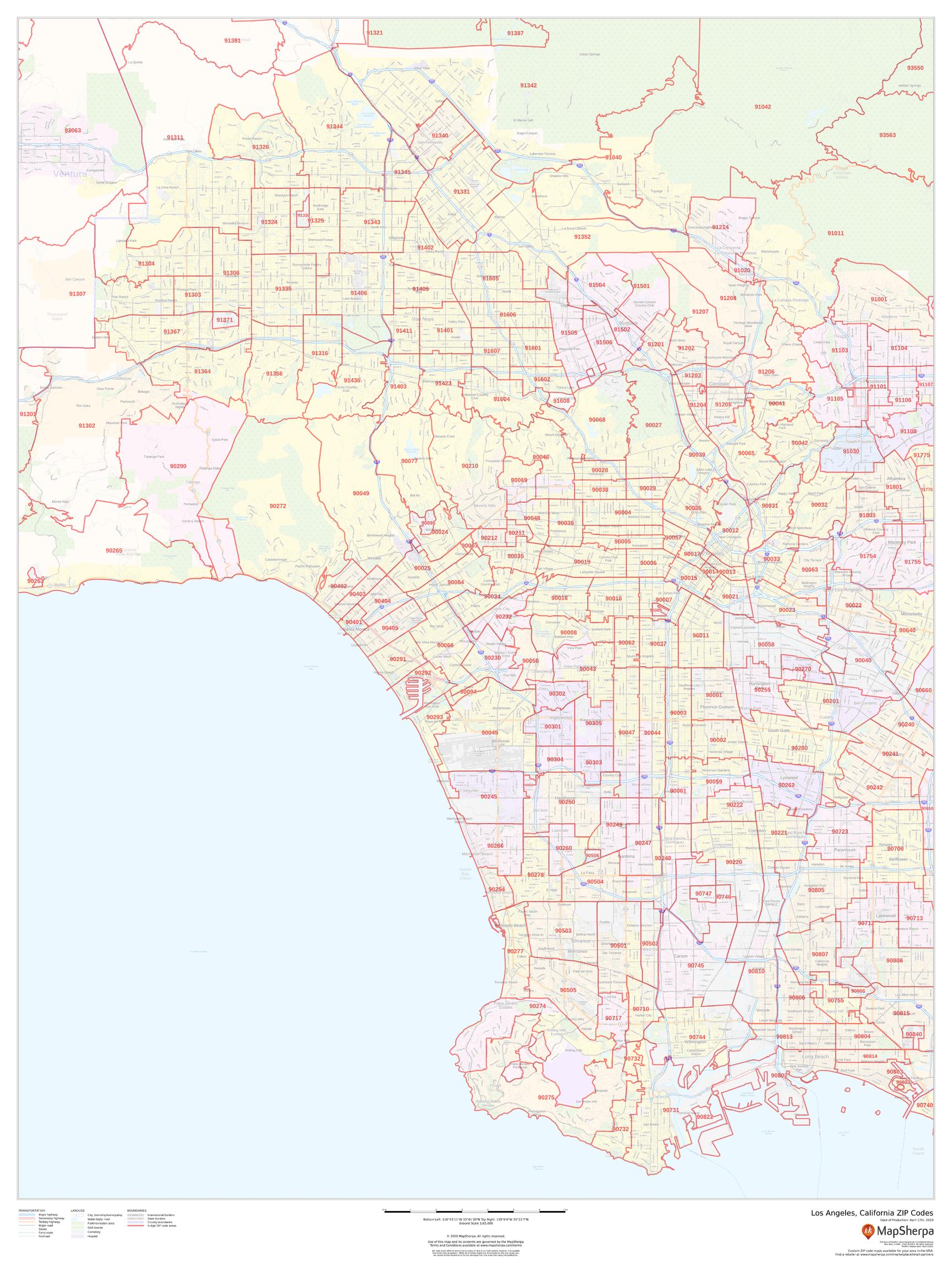 Los Angeles Zip Code Map – American Map Store