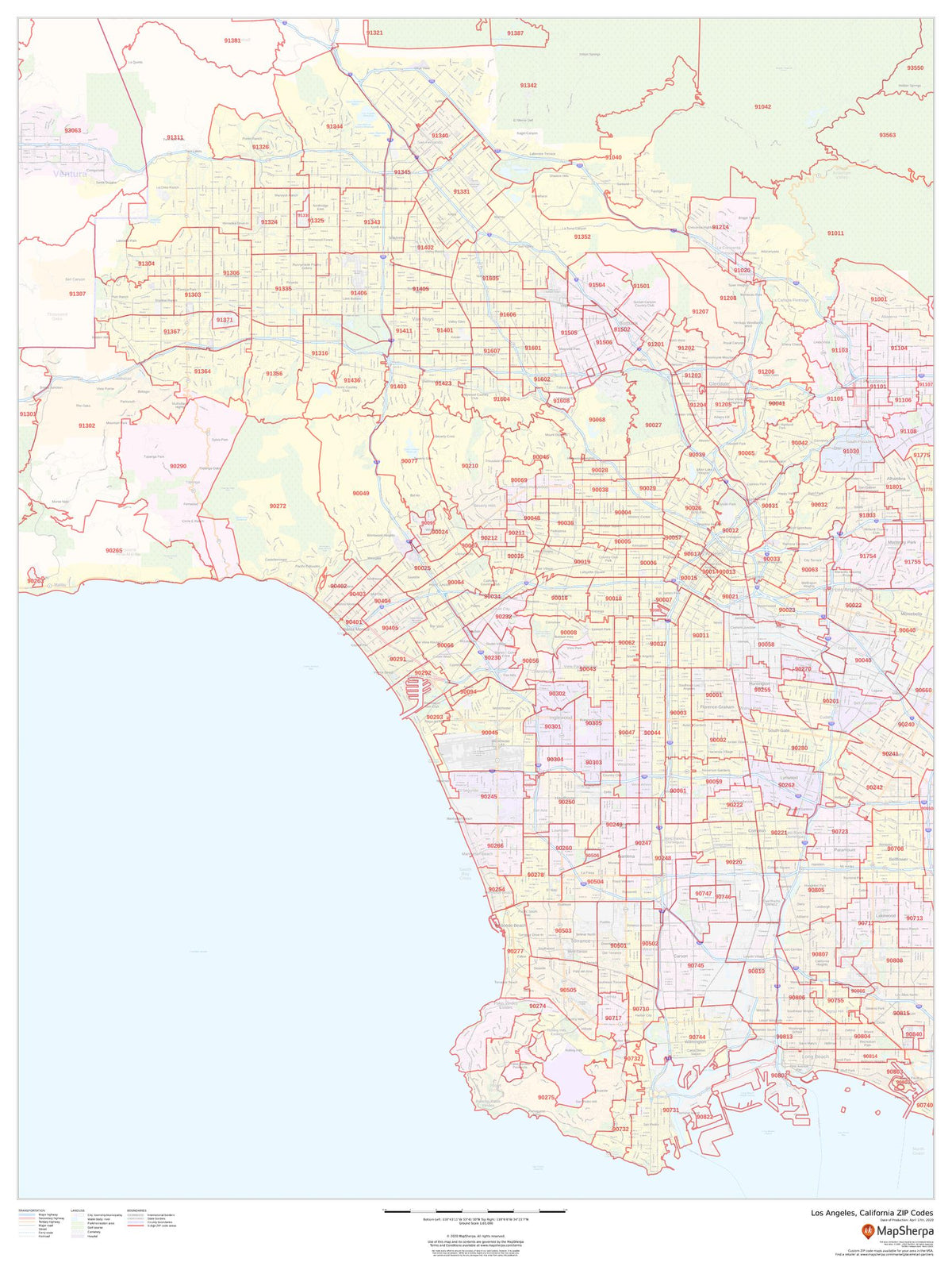 Los Angeles Zip Code Map – American Map Store
