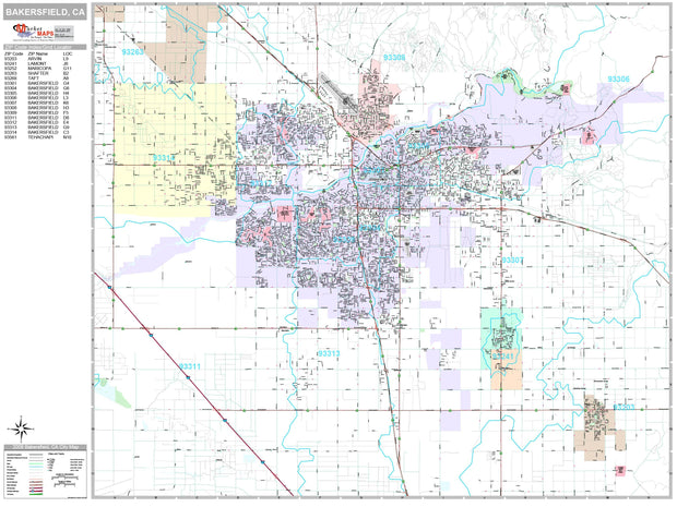 Premium Style Wall Map of Bakersfield, CA. by Market Maps