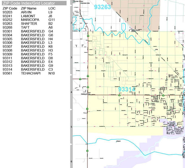 Premium Style Wall Map of Bakersfield, CA. by Market Maps