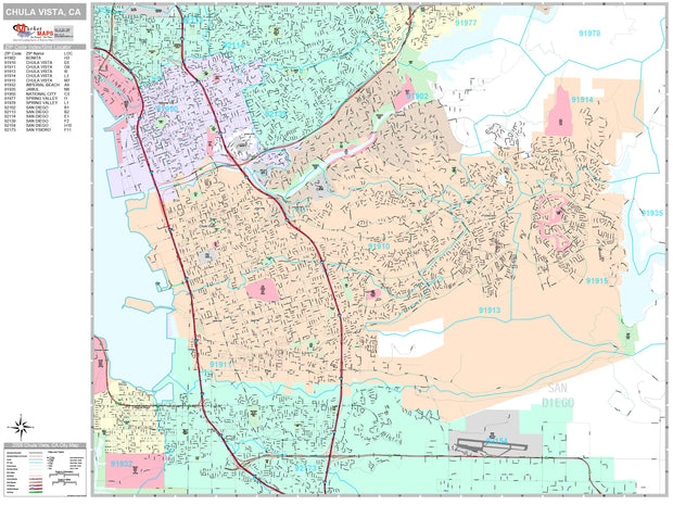 Premium Style Wall Map of Chula Vista, CA by Market Maps