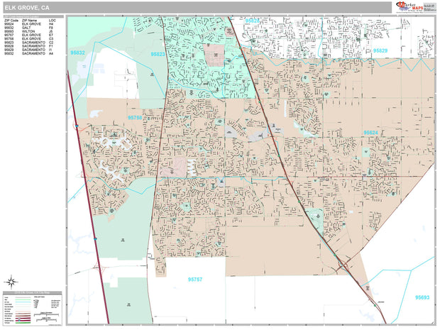 Premium Style Wall Map of Elk Grove, CA by Market Maps