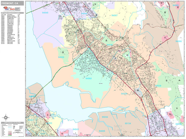 Premium Style Wall Map of Fremont, CA by Market Maps