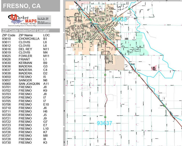 Premium Style Wall Map of Fresno, CA by Market Maps