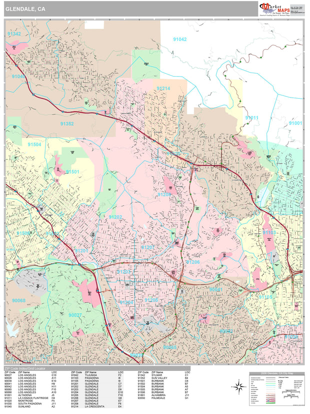 Premium Style Wall Map of Glendale, CA by Market Maps