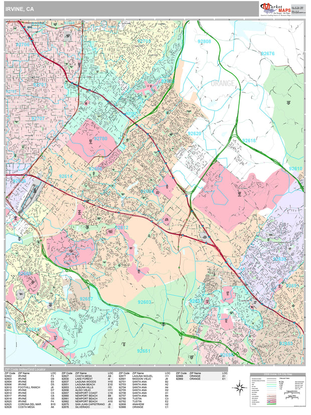 Premium Style Wall Map of Irvine, CA by Market Maps