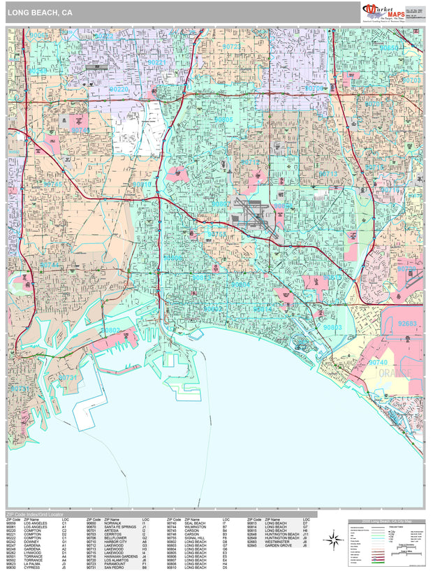 Premium Style Wall Map of Long Beach, CA by Market Maps