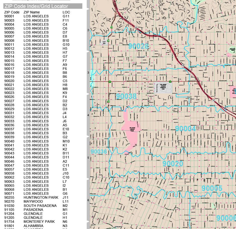 36x48 Laminated Wall Map Los Angeles ZIP Code Map - 36x48 Inch ...