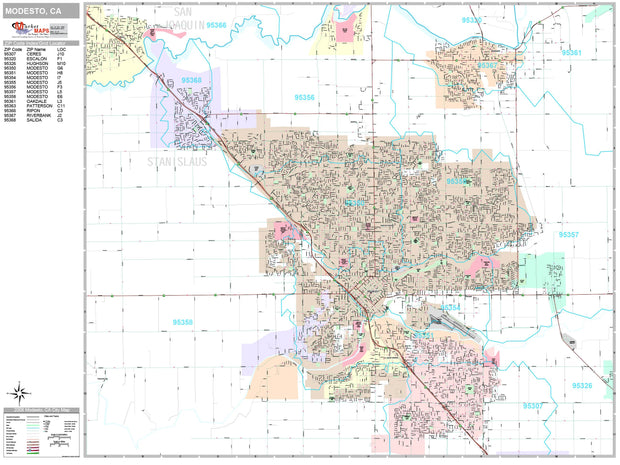 Premium Style Wall Map of Modesto, CA by Market Maps