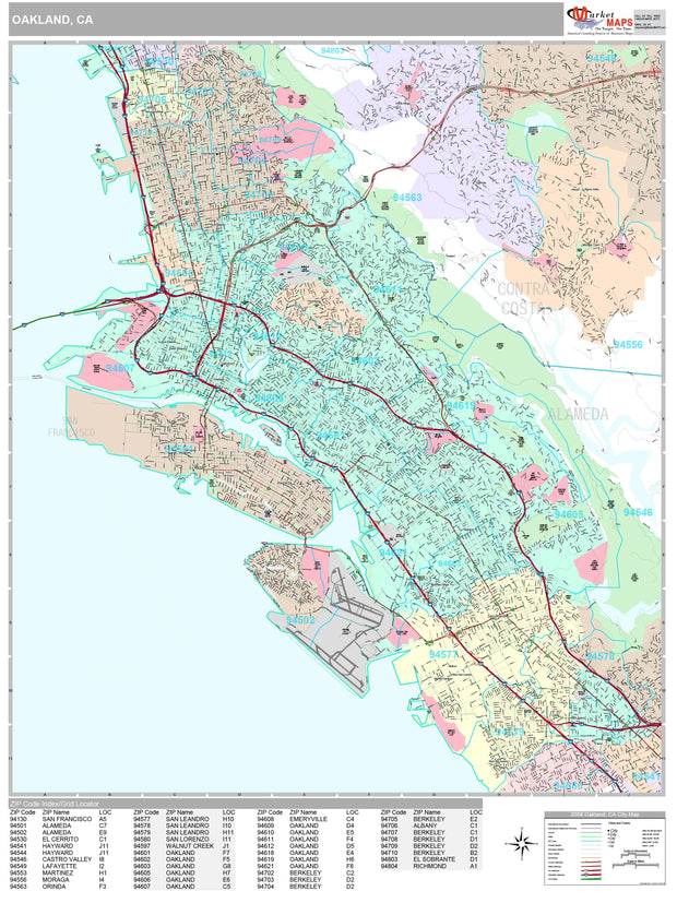 Premium Style Wall Map of Oakland, CA by Market Maps