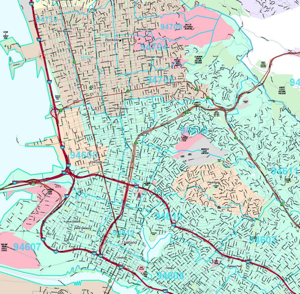 Premium Style Wall Map of Oakland, CA by Market Maps