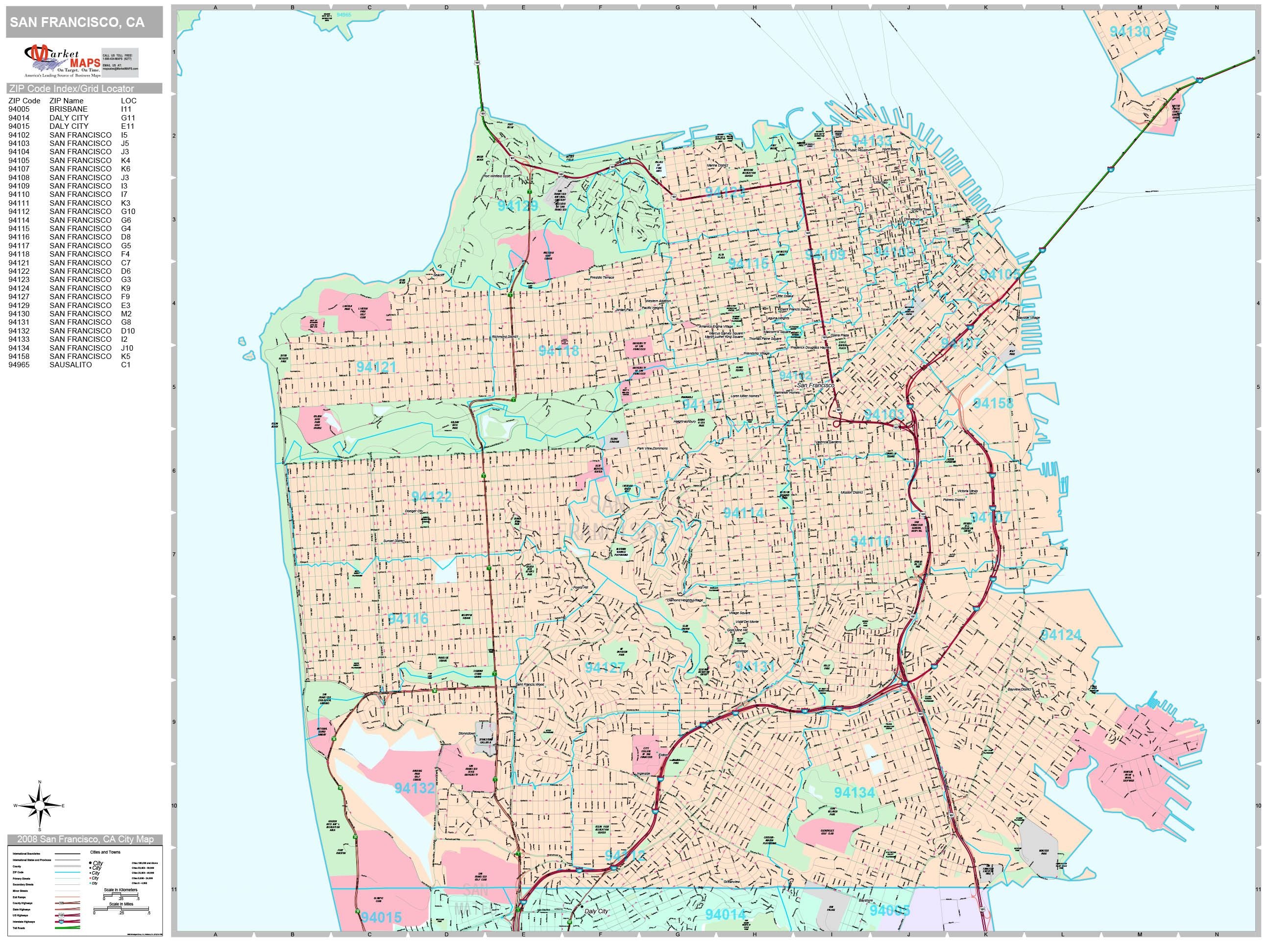 Premium Style Wall Map of San Francisco, CA – American Map Store