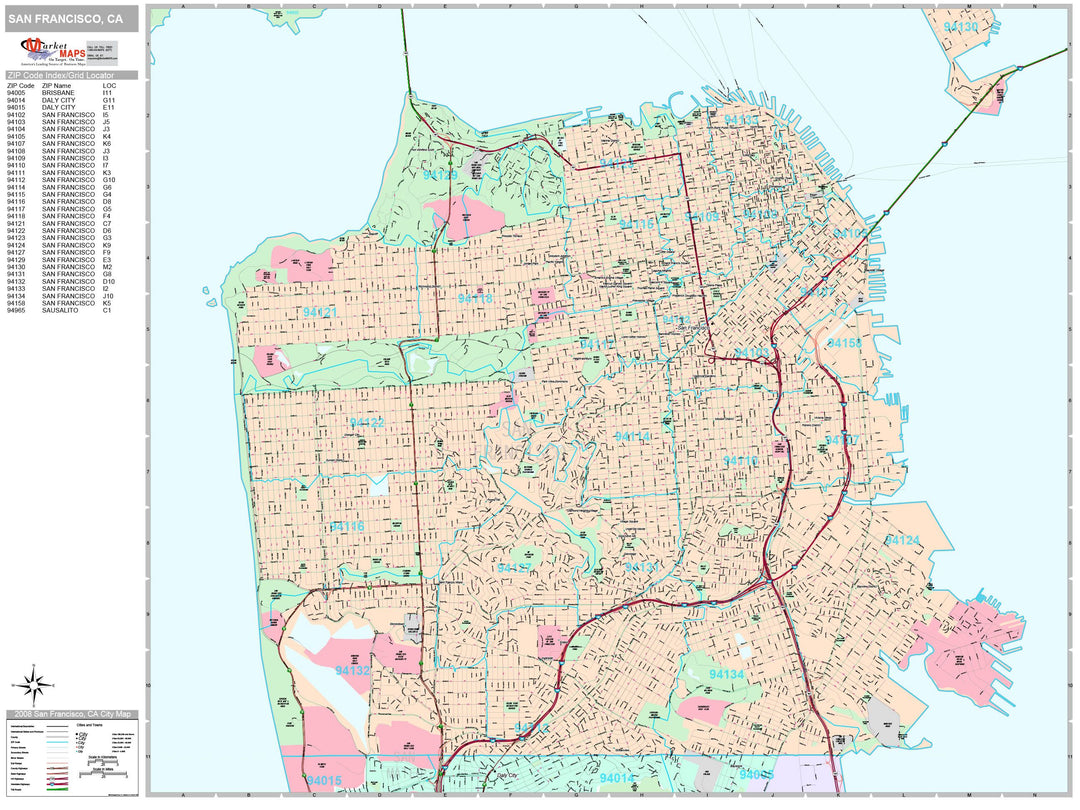 Premium Style Wall Map of San Francisco CA