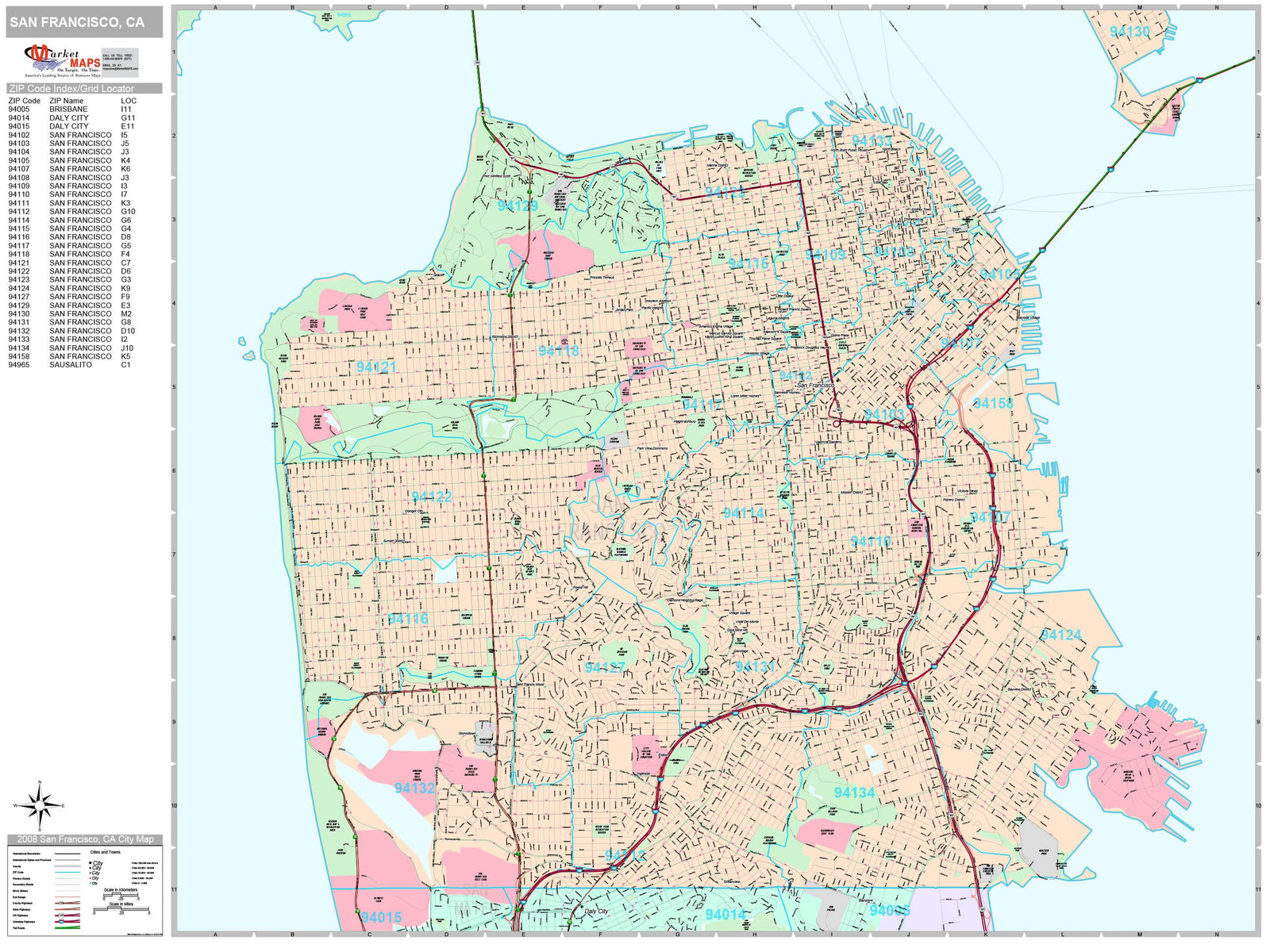 Premium Style Wall Map of San Francisco CA