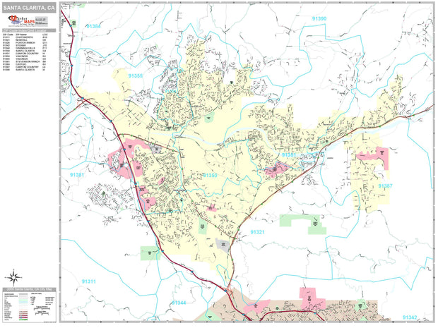 Premium Style Wall Map of Santa Clarita, CA by Market Maps