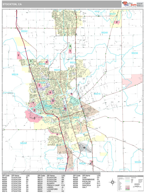 Premium Style Wall Map of Stockton, CA by Market Maps