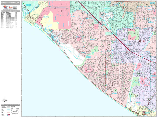 Premium Style Wall Map of Huntington Beach, CA by Market Maps