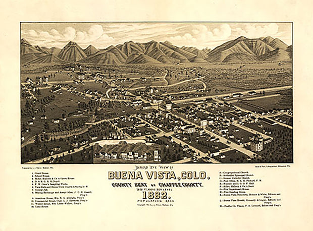 Bird's eye view of Buena Vista Colorado, 1882