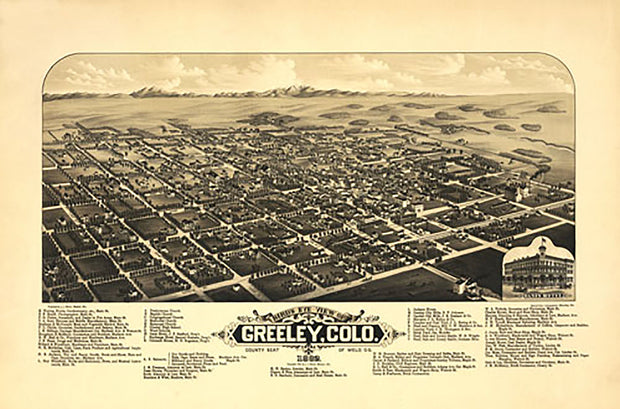 Bird's eye view of Greeley Colorado, 1882